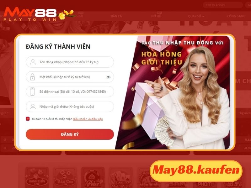 Game thủ tiến hành đăng ký tài khoản tại May88