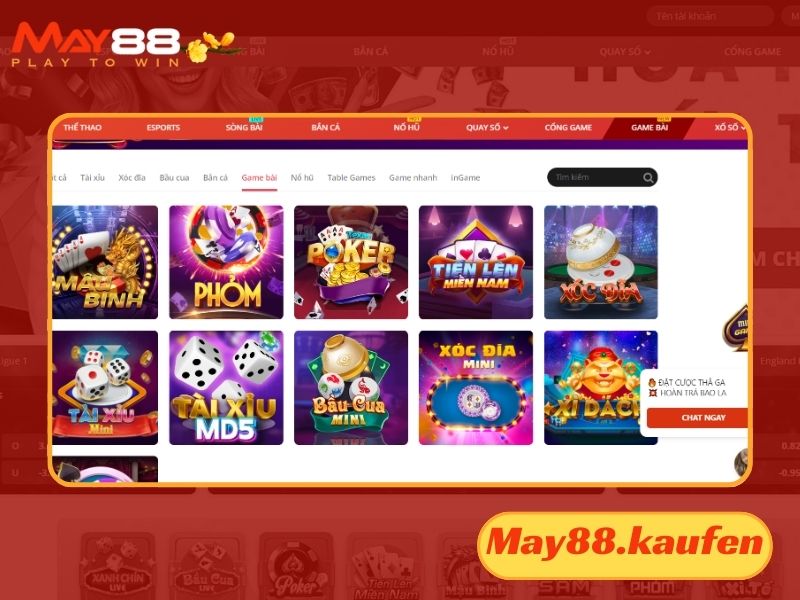 Vào khu vực Game bài để chọn chơi Tài xỉu MD5